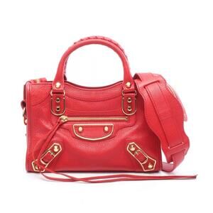 Balenciaga Metallic City Handbag Leather Red